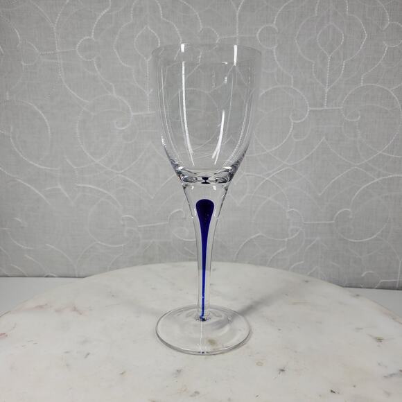 Pier 1 Wine Glass 8.25" Blue‎ Tear Drop Drip Minimalist Stemmed Goblet - Picture 9 of 12